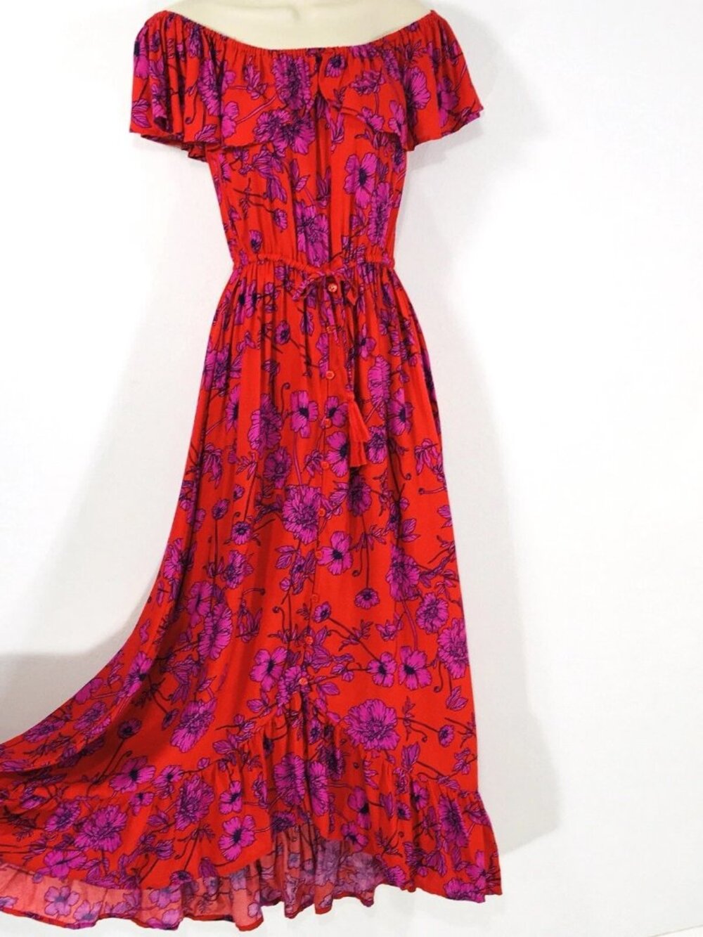 B O G Collective/Band of Gypsies Maxi Dress Sz S Ruffle Hem Boho Fairywhimsy NEW